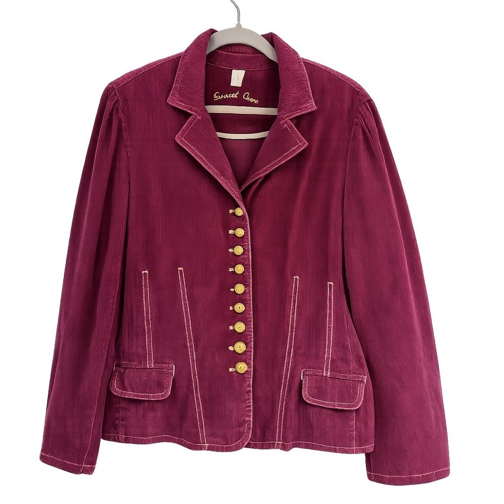 Sunset Cove Womens 14P Burgundy Corduroy Blazer Jacket Western Vintage Cotton